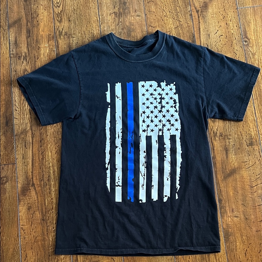 Black T-Shirt with Blue thin line